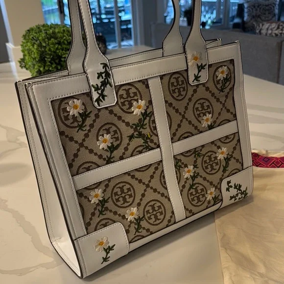 Tory Burch Ella Jacquard Embroidered Quadrant Tote - Picture 5 of 14